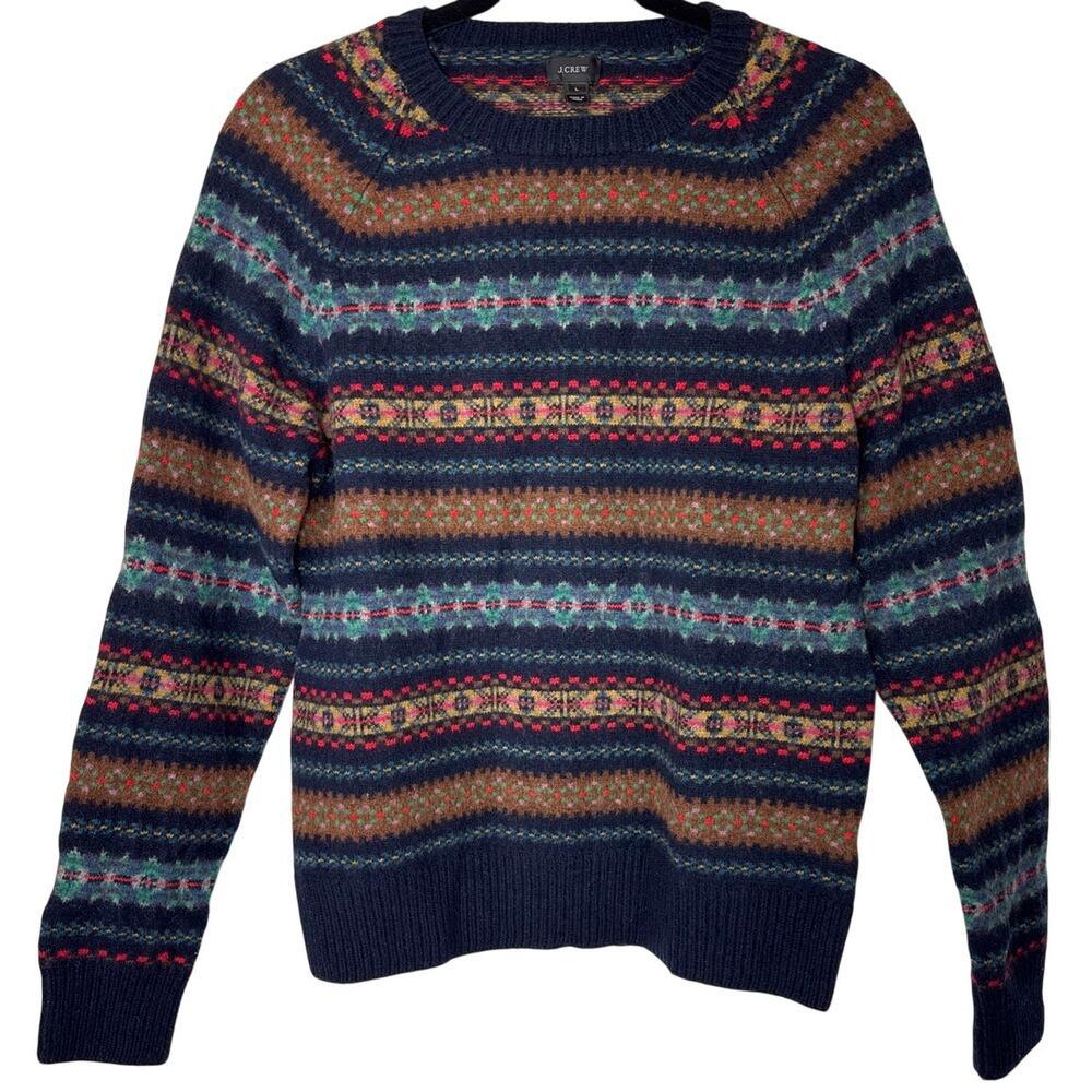 J. Crew Men's Large 100% Wool Fair Isle Nordic Crewneck Sweater, Large